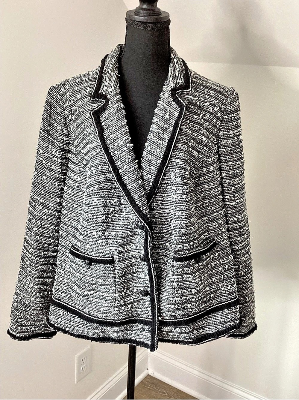 Talbots Woman Size 18W Tweed Blazer Black White Quiet Luxury Monochrome